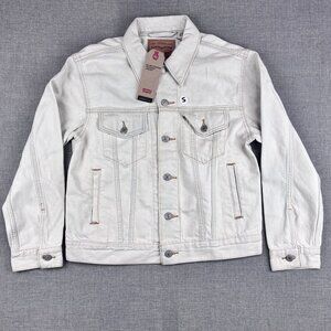 Levis Womens Ex-Boyfriend Trucker Jacket With Floral Back Embroidery Small, Whit